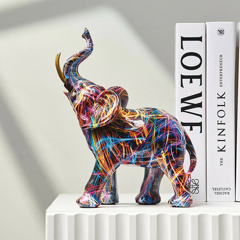 Colourful graffiti pop art elephant resin figurine by BROKLEN – view 2