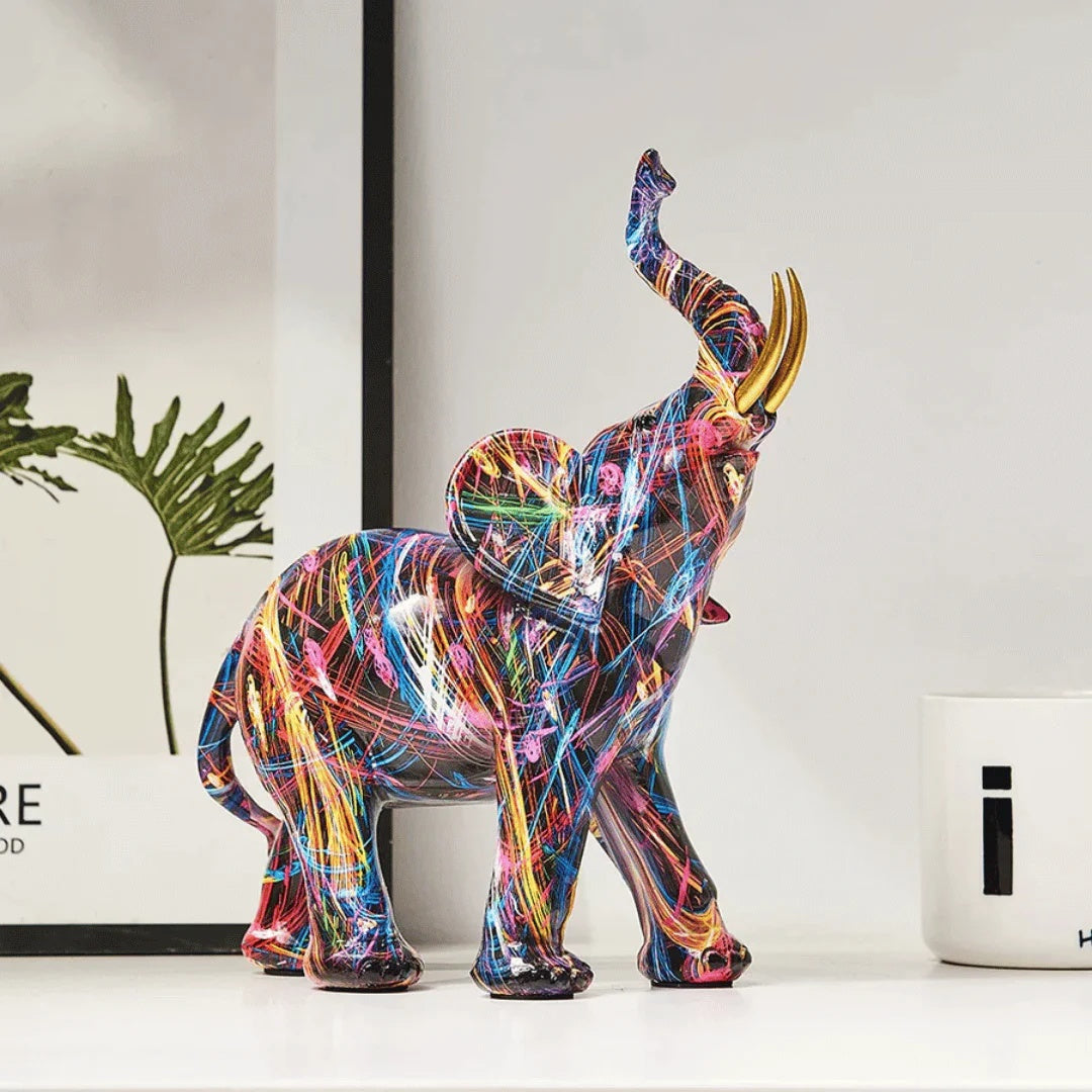 Colourful graffiti pop art elephant resin figurine by BROKLEN – view 4