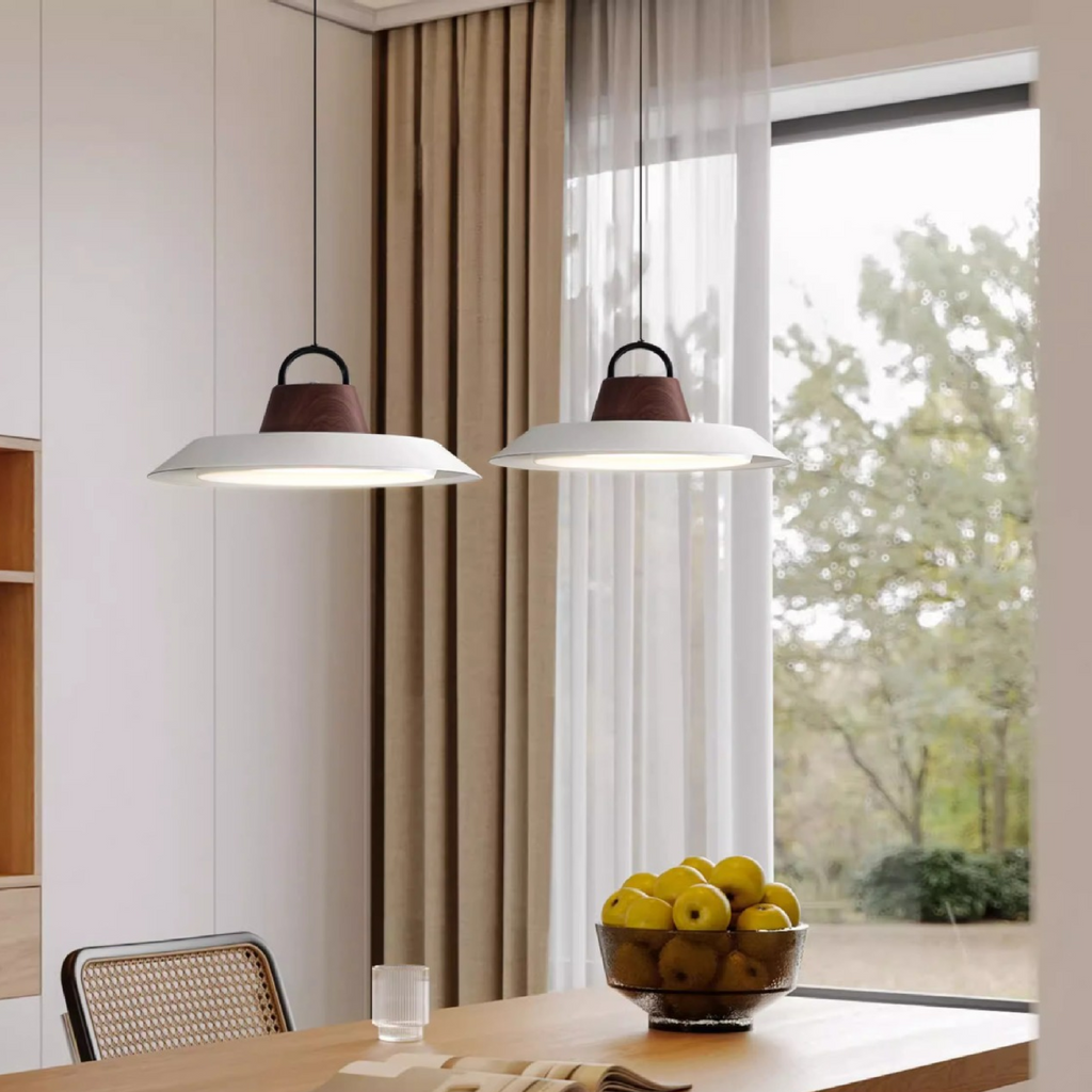 Japandi oval acrylic LED pendant light in black and white by BROKLEN – view 3