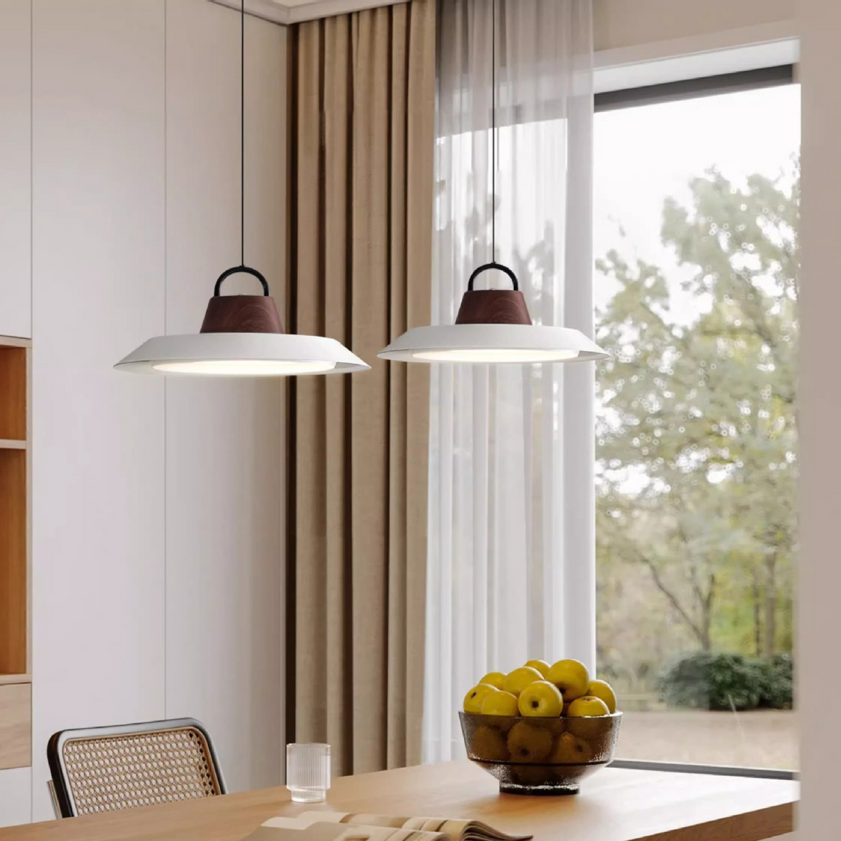 Japandi oval acrylic LED pendant light in black and white by BROKLEN – view 3