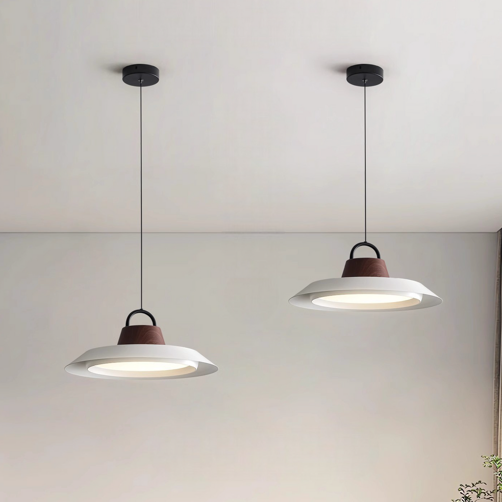 Japandi oval acrylic LED pendant light in black and white by BROKLEN – view 2