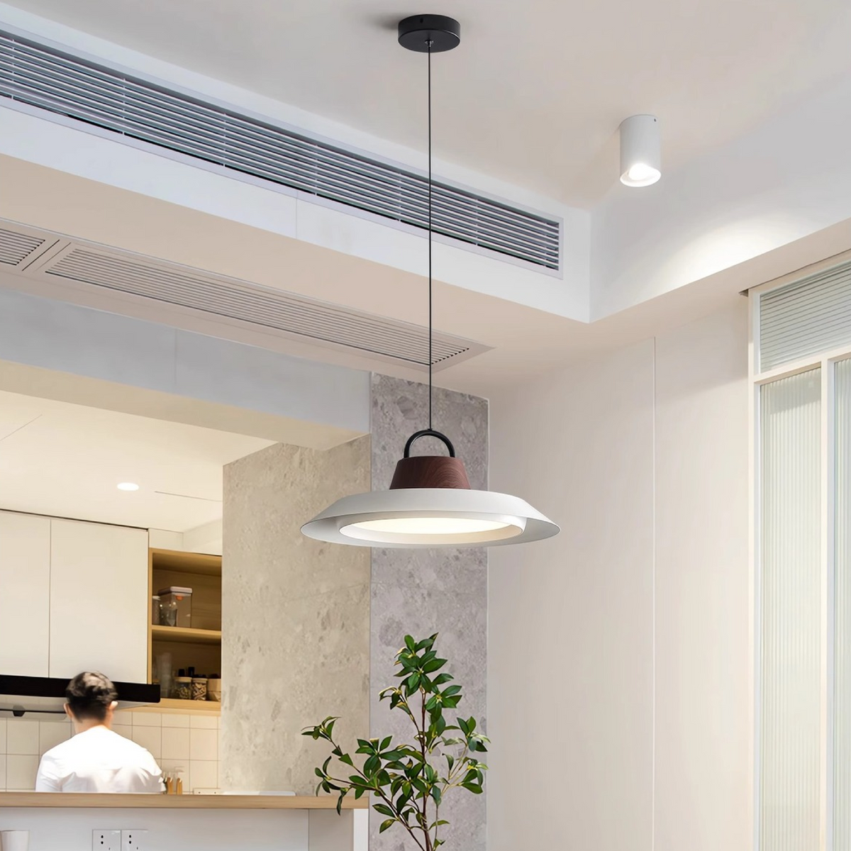 Japandi oval acrylic LED pendant light in black and white by BROKLEN – view 6