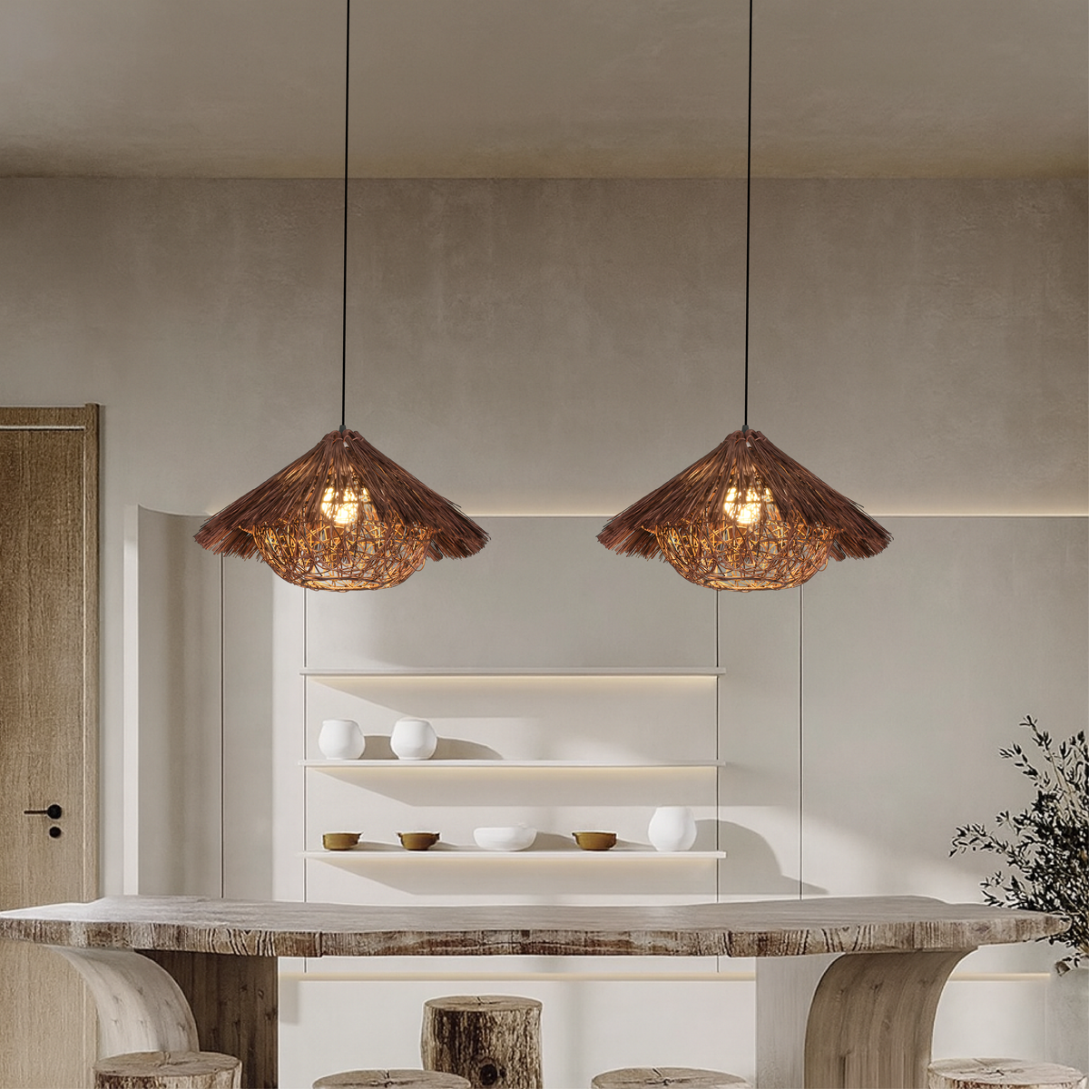 Woven rattan bamboo pendant light by BROKLEN