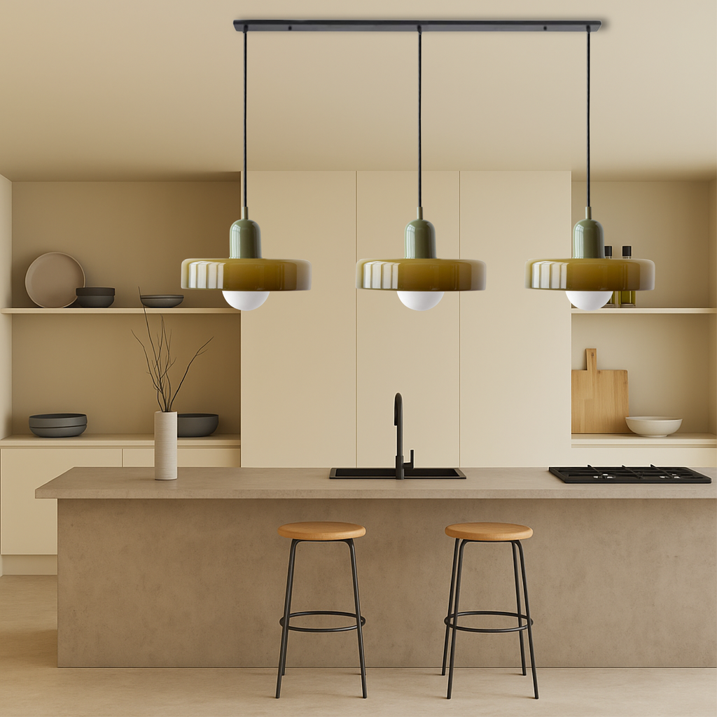 Bauhaus triple coloured glass pendant light cluster by BROKLEN – view 6