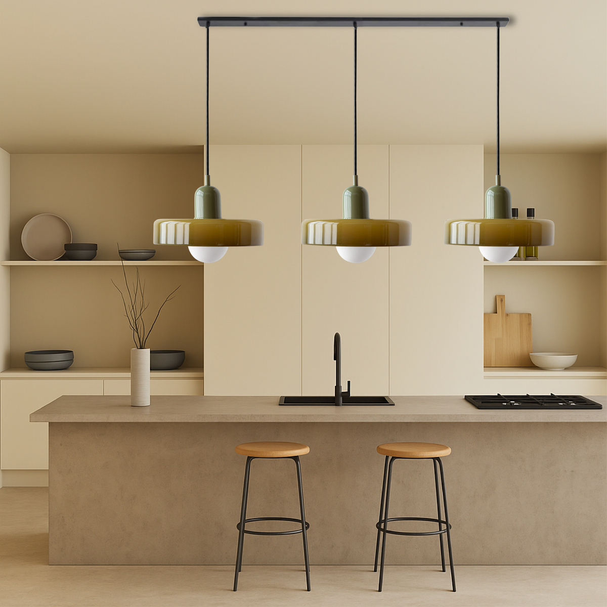 Bauhaus triple coloured glass pendant light cluster by BROKLEN – view 6