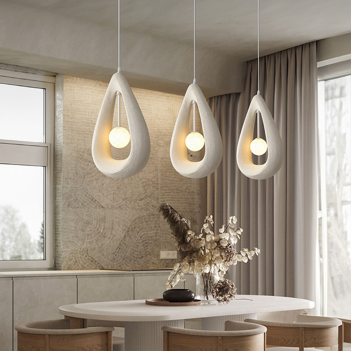 Japandi oval pendant light in white, grey and red by BROKLEN – view 2