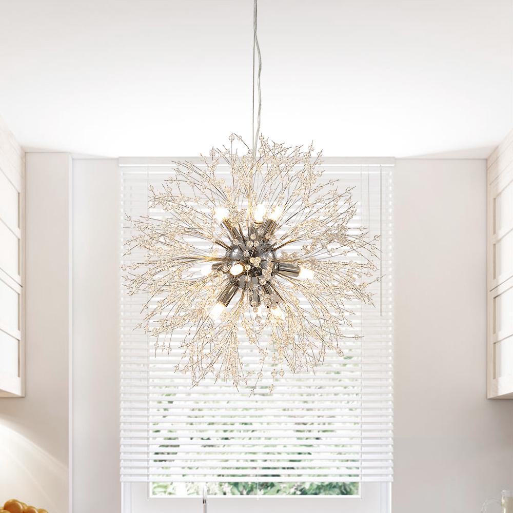 9-light crystal Sputnik firework chandelier in brass and chrome by BROKLEN – view 6
