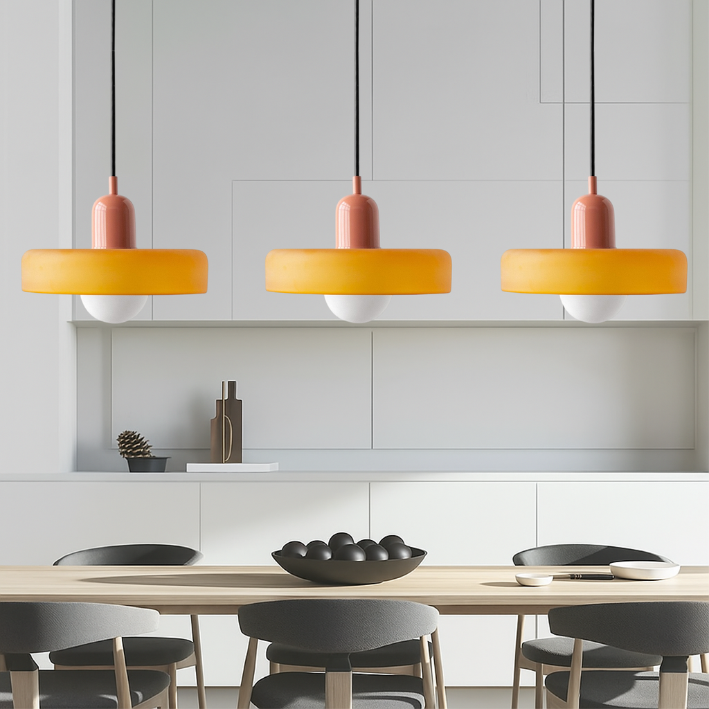 Bauhaus triple coloured glass pendant light cluster by BROKLEN – view 4