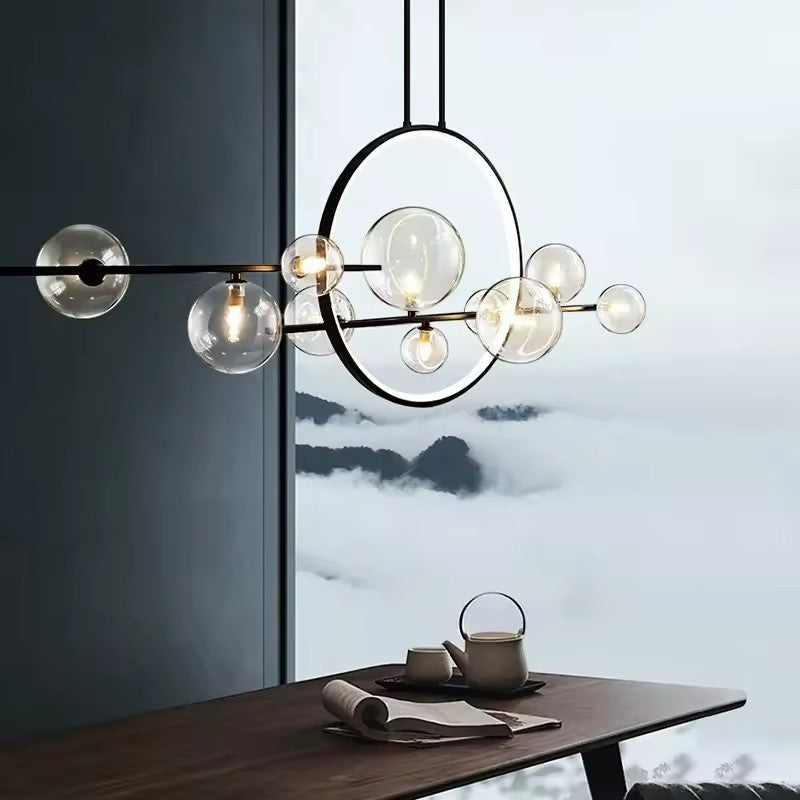 Clear glass linear kitchen table chandelier by BROKLEN – view 5