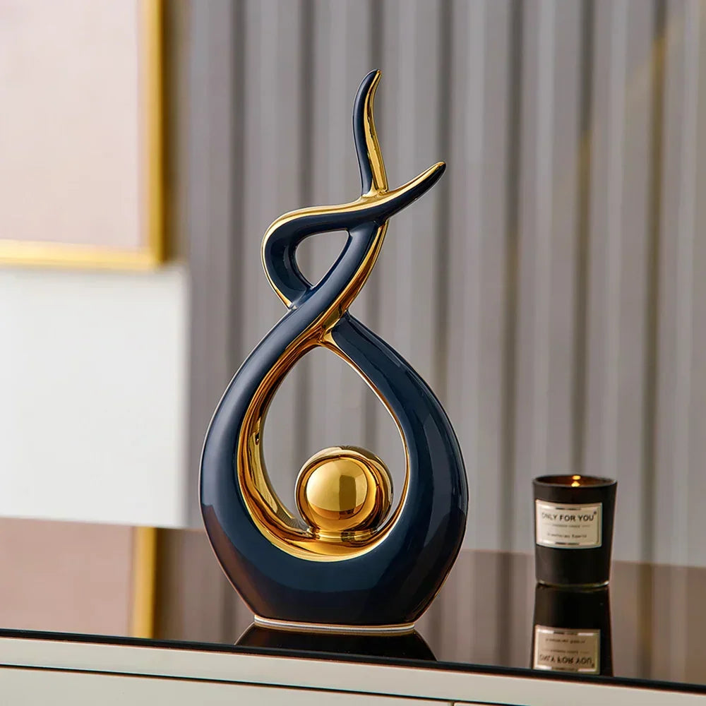 Abstract open form ceramic sculpture with gold centre by BROKLEN – view 9