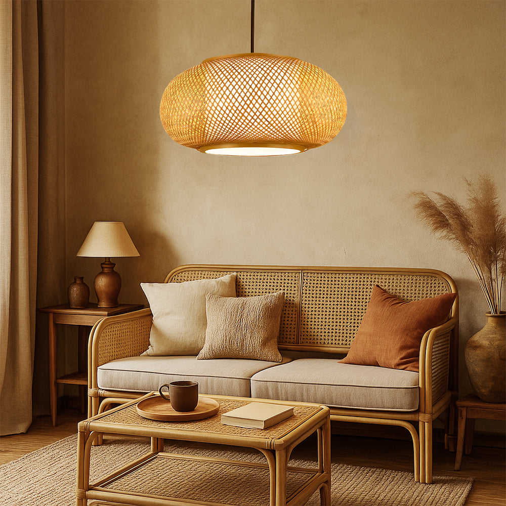 Japandi woven bamboo pendant light by BROKLEN – view 3