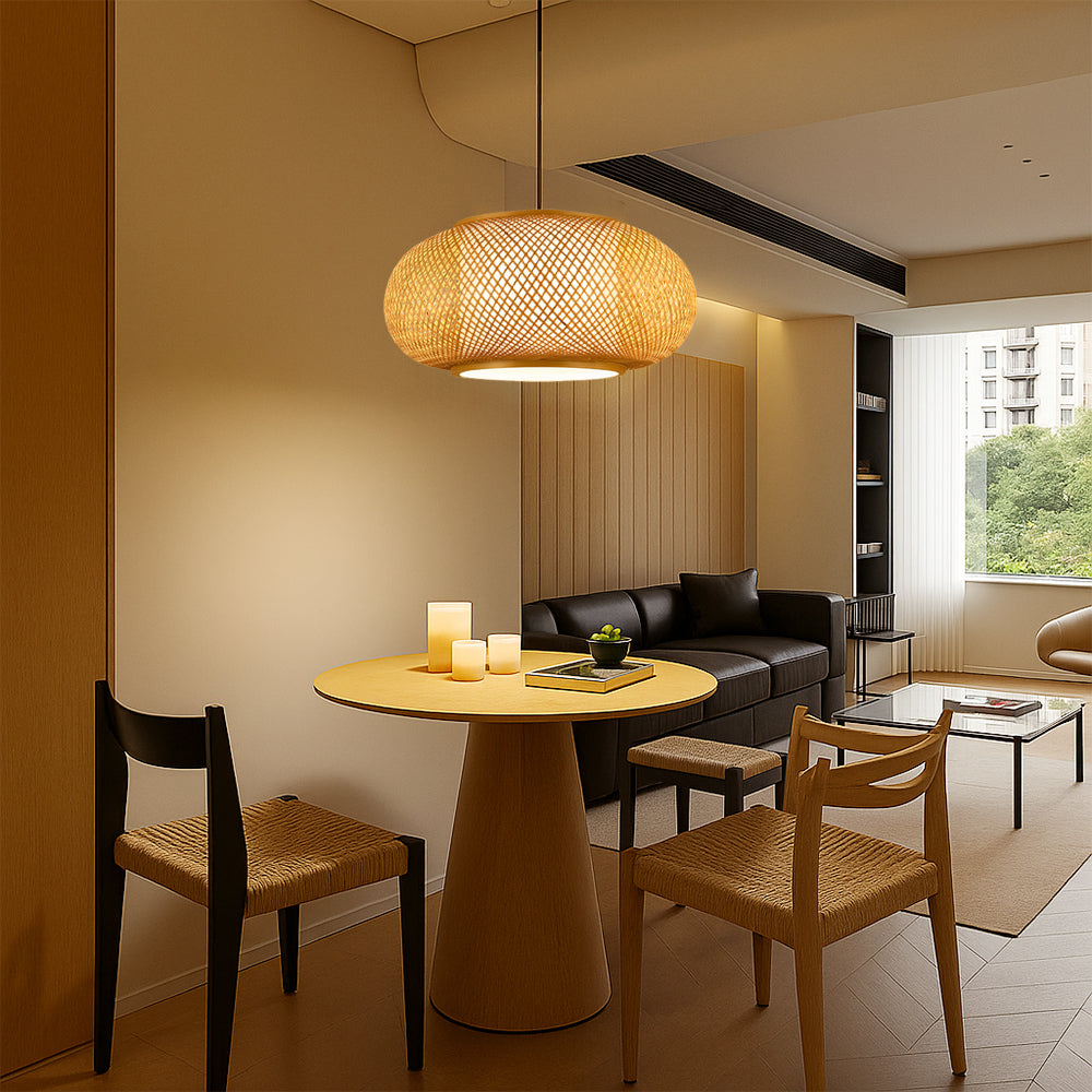 Japandi woven bamboo pendant light by BROKLEN – view 6