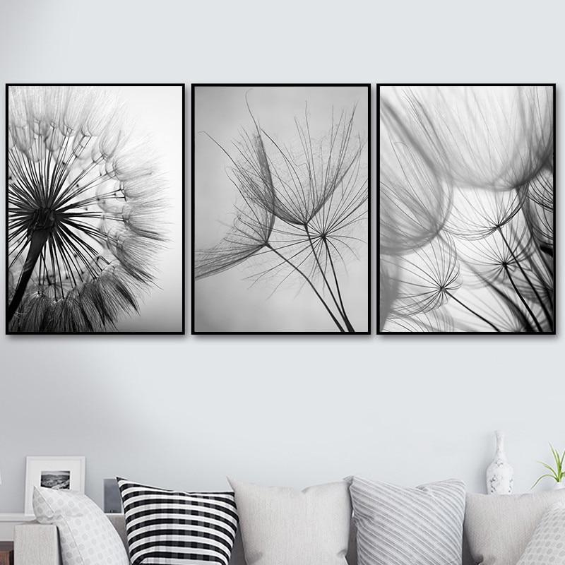 Black and white dandelion botanical wall art print by BROKLEN