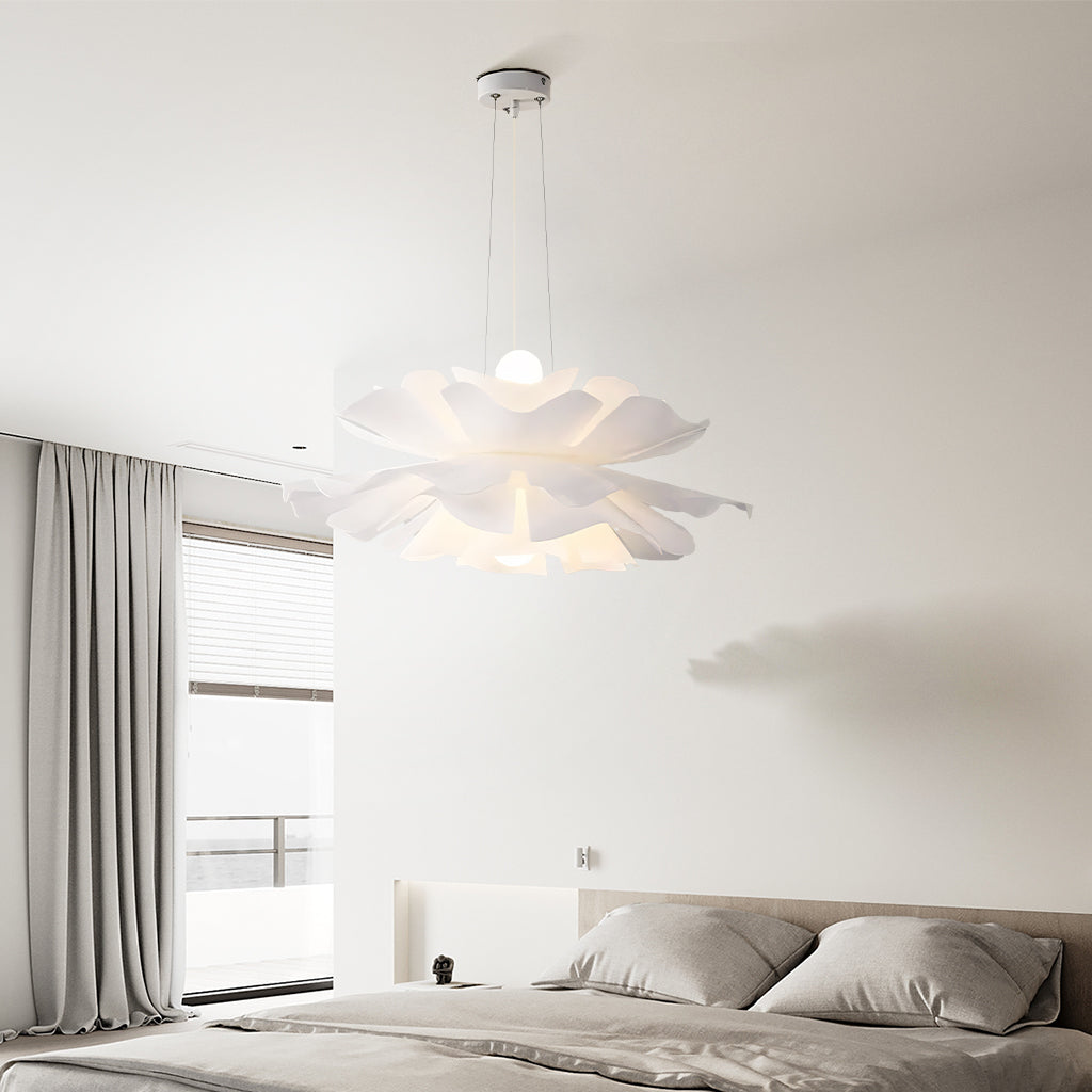 White metal lotus flower pendant light in Nordic style by BROKLEN – view 12