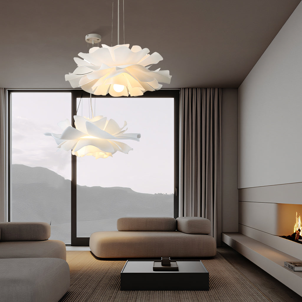 White metal lotus flower pendant light in Nordic style by BROKLEN – view 5