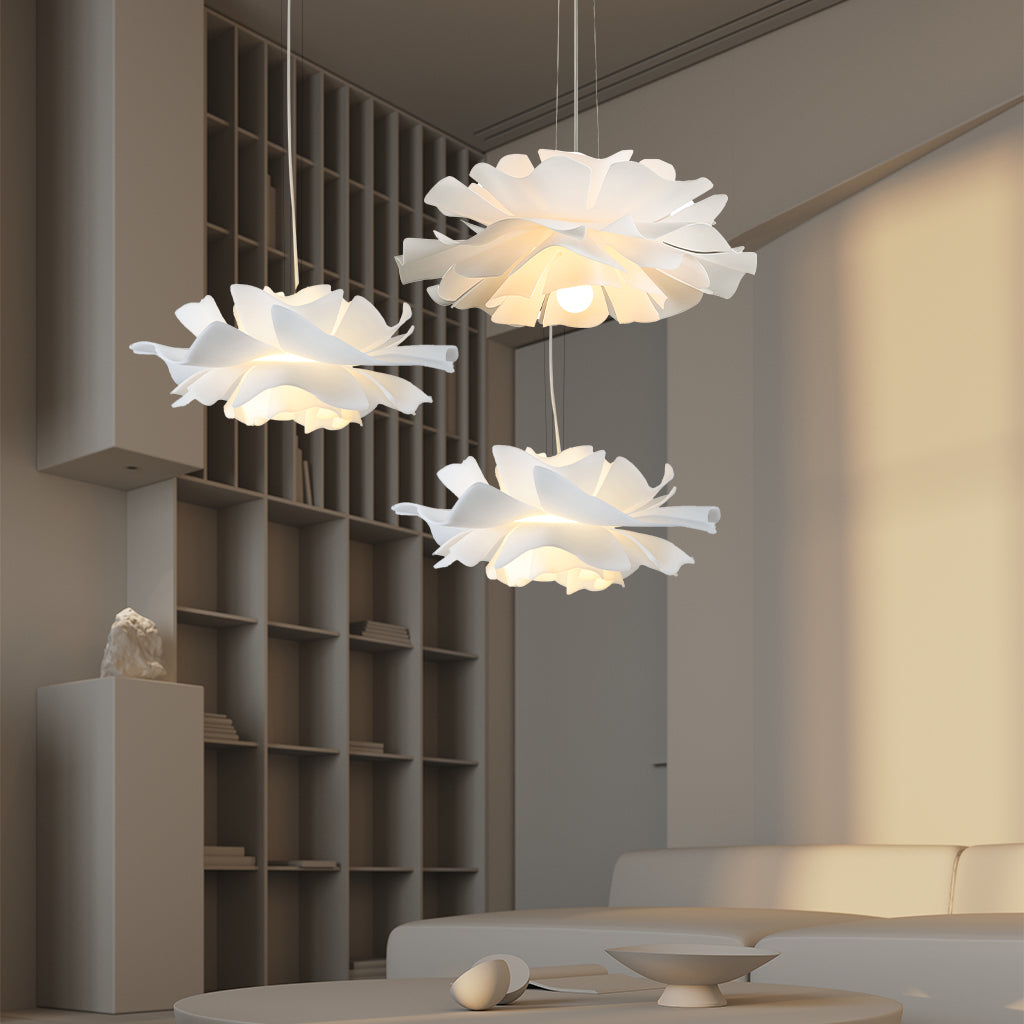 White metal lotus flower pendant light in Nordic style by BROKLEN – view 2