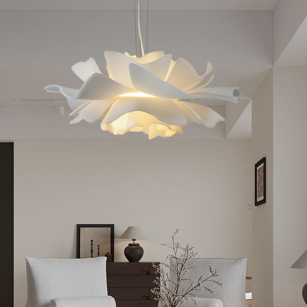 White metal lotus flower pendant light in Nordic style by BROKLEN – view 3