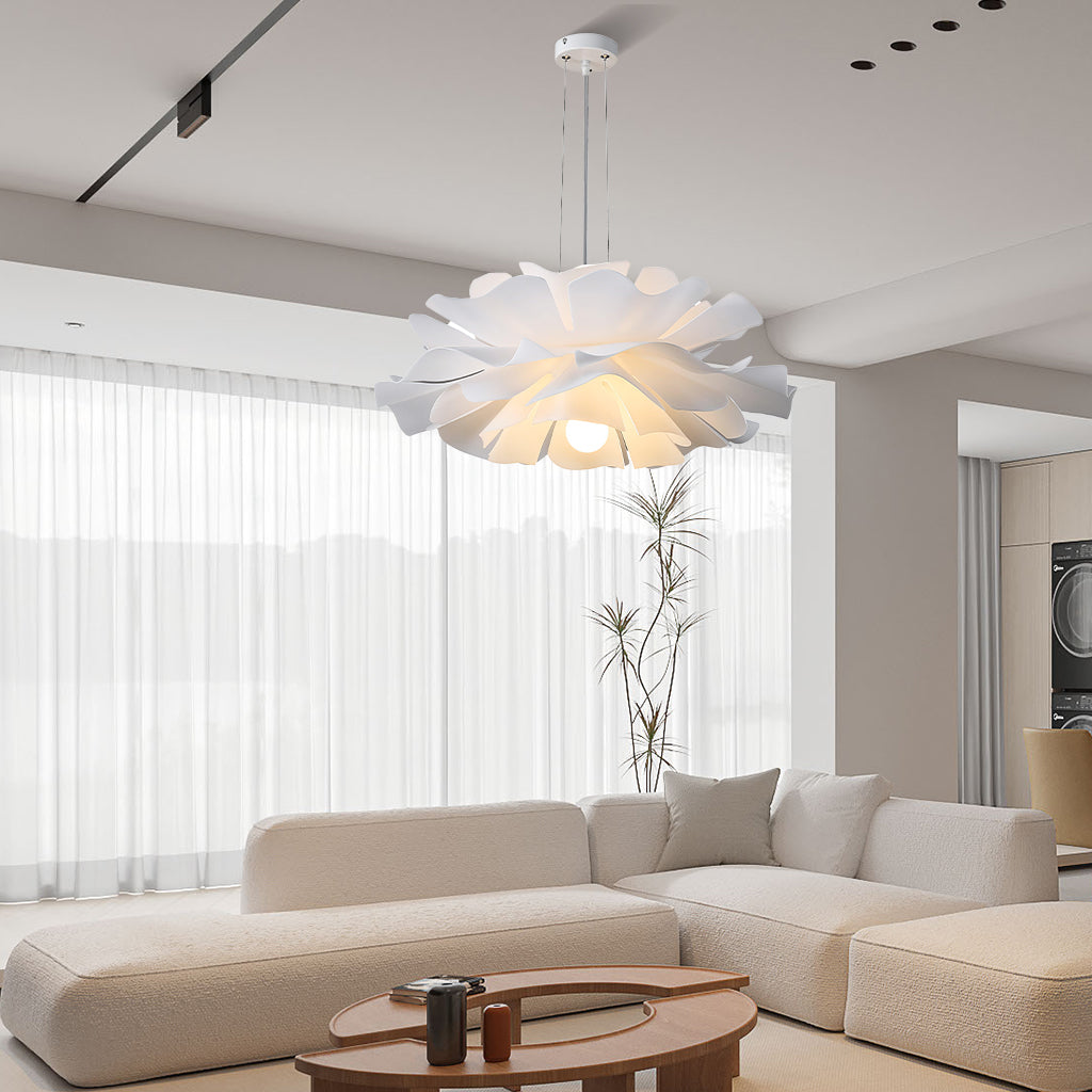 White metal lotus flower pendant light in Nordic style by BROKLEN – view 11