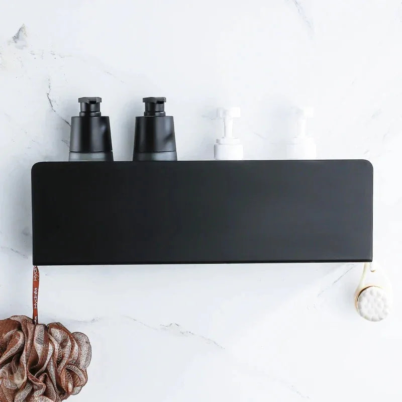 Matte aluminium bathroom wall shelf with side hooks by BROKLEN – view 2