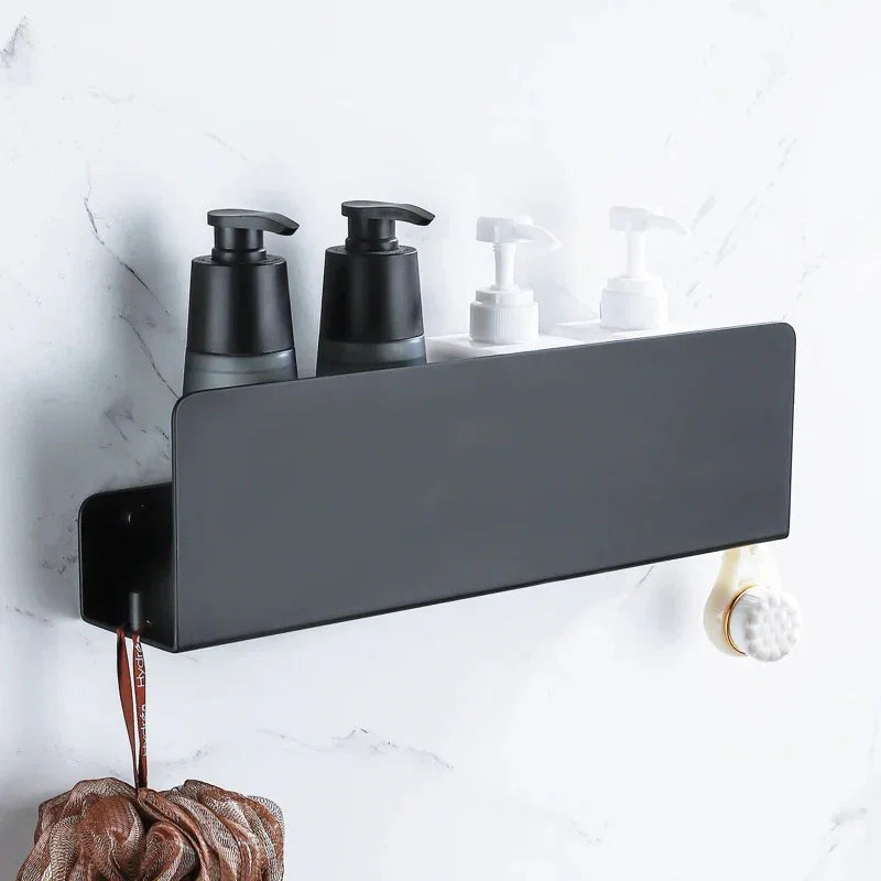 Matte aluminium bathroom wall shelf with side hooks by BROKLEN
