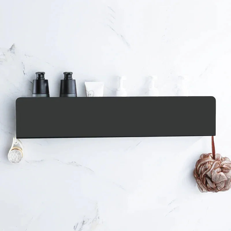 Matte aluminium bathroom wall shelf with side hooks by BROKLEN – view 5