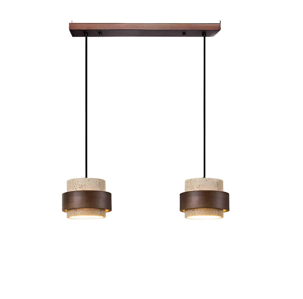 Japandi travertine and walnut pendant light by BROKLEN – view 3