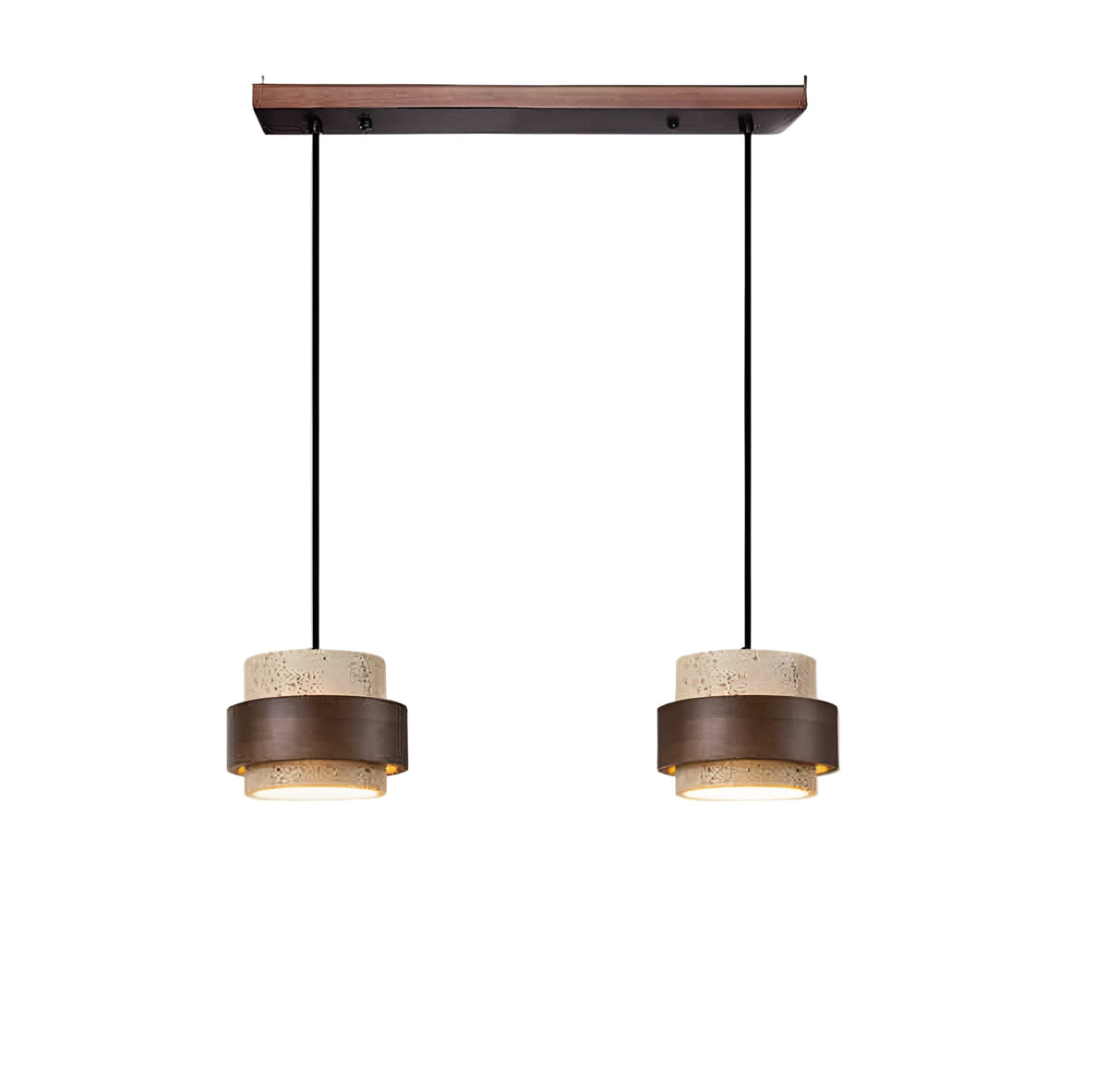 Japandi travertine and walnut pendant light by BROKLEN – view 3