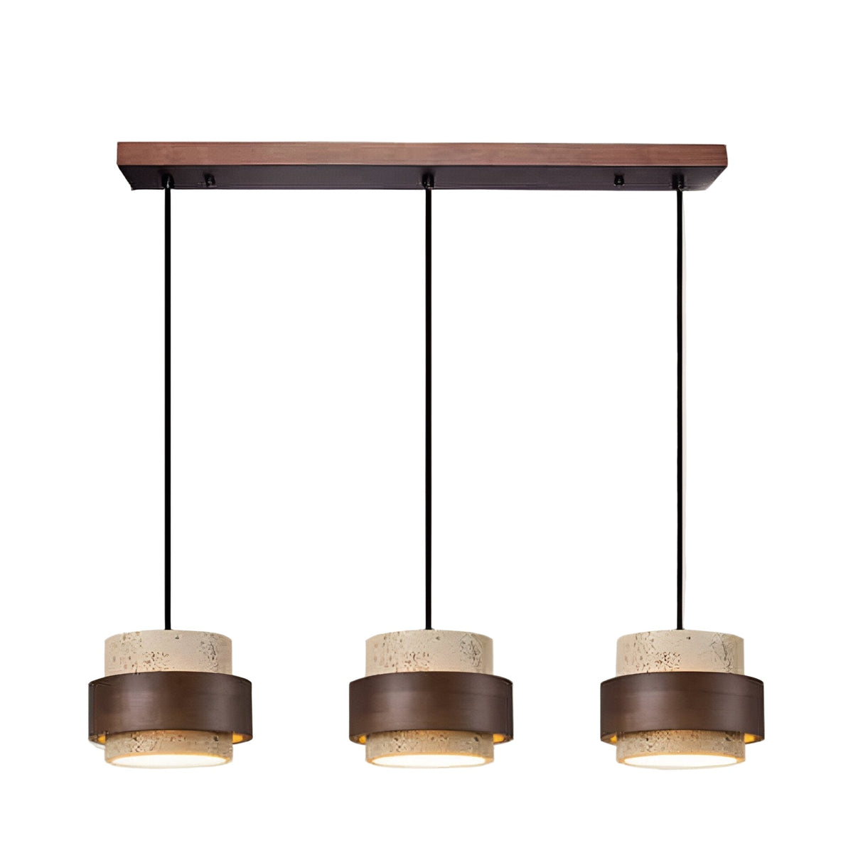 Japandi travertine and walnut pendant light by BROKLEN – view 4