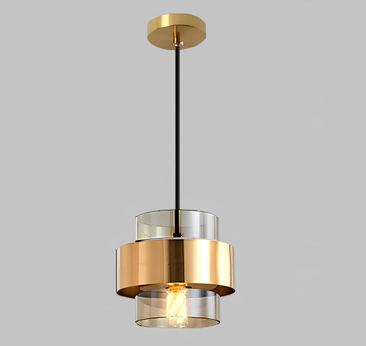 Compact metal and glass kitchen pendant light in smoke and amber by BROKLEN – view 5