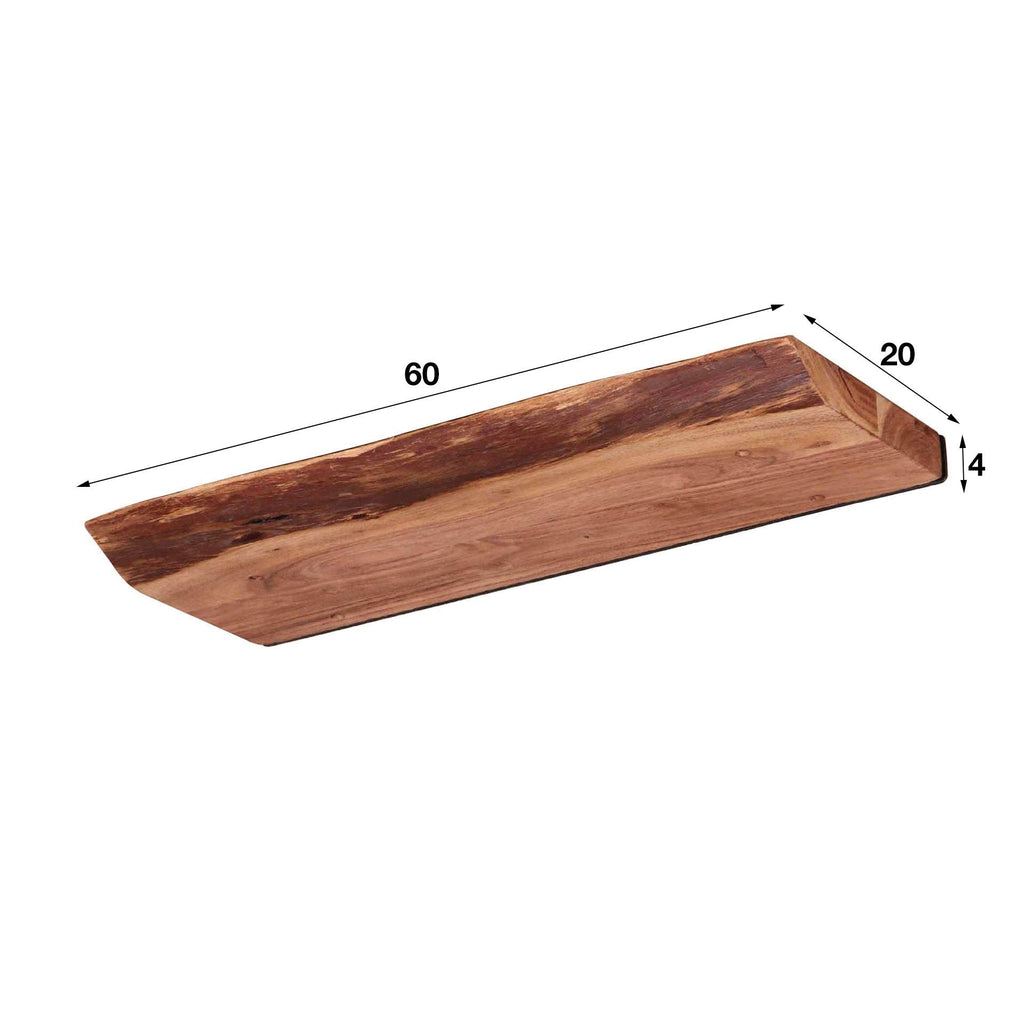 Live edge acacia wood wall shelf with black steel frame by BROKLEN – view 12