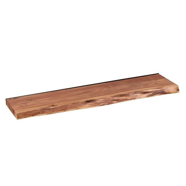 Live edge acacia wood wall shelf with black steel frame by BROKLEN – view 17