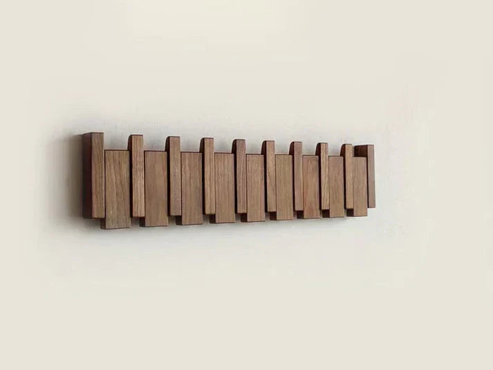 Wall mounted wooden coat rack with piano key design by BROKLEN – view 5