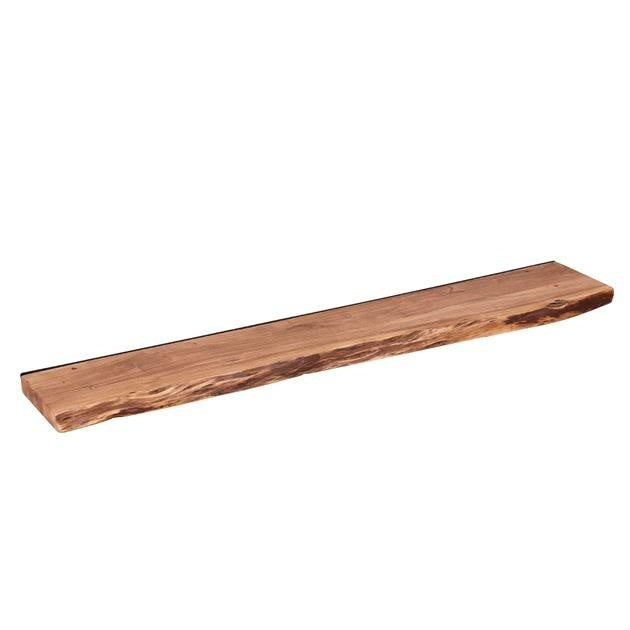 Live edge acacia wood wall shelf with black steel frame by BROKLEN – view 5