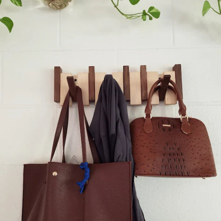Wall mounted wooden coat rack with piano key design by BROKLEN – view 6