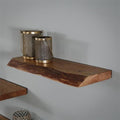 Live edge acacia wood wall shelf with black steel frame by BROKLEN – view 7