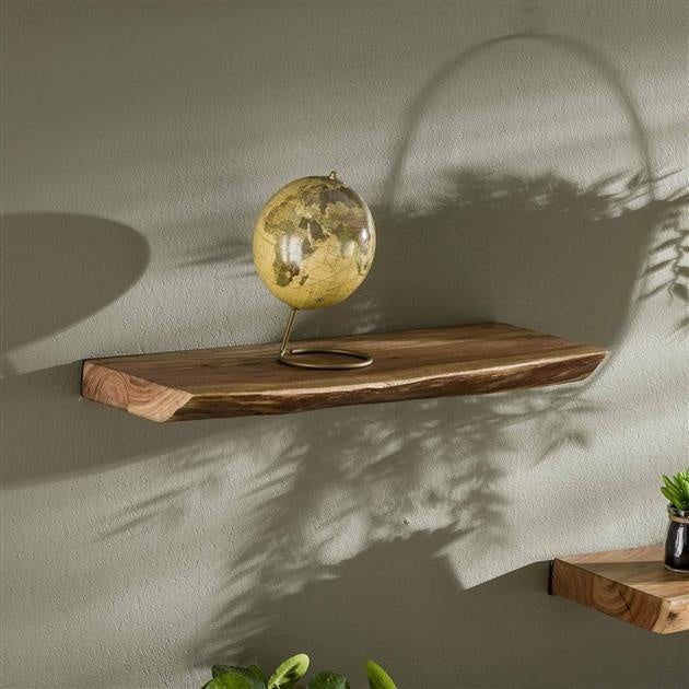Live edge acacia wood wall shelf with black steel frame by BROKLEN – view 8