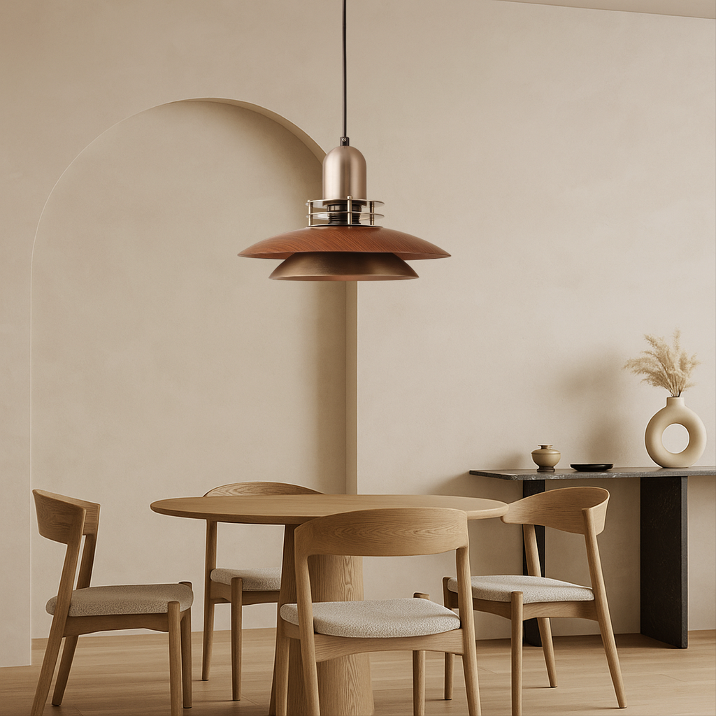 Walnut layered tiered pendant light by BROKLEN – view 3