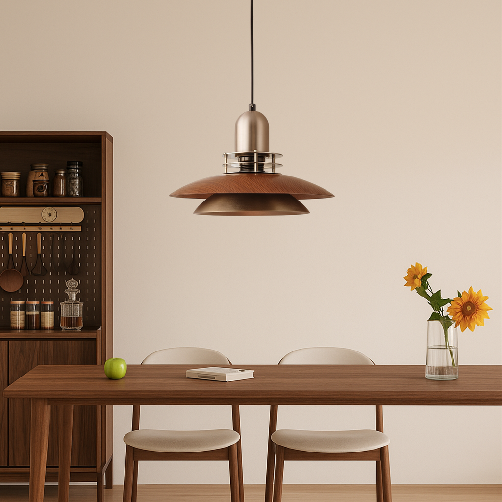 Walnut layered tiered pendant light by BROKLEN – view 4