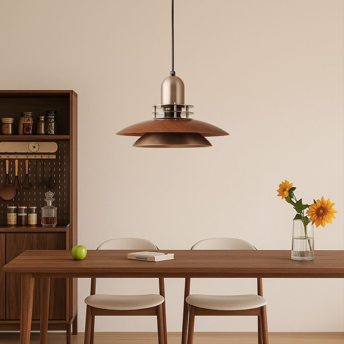 Walnut layered tiered pendant light by BROKLEN – view 4