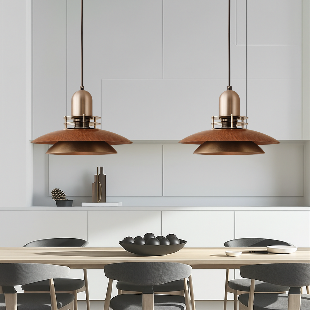 Walnut layered tiered pendant light by BROKLEN – view 2