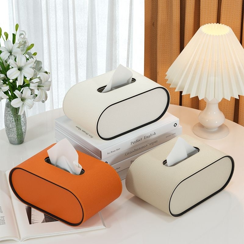 Oval PU leather tissue box cover with contrast edging by BROKLEN – view 7