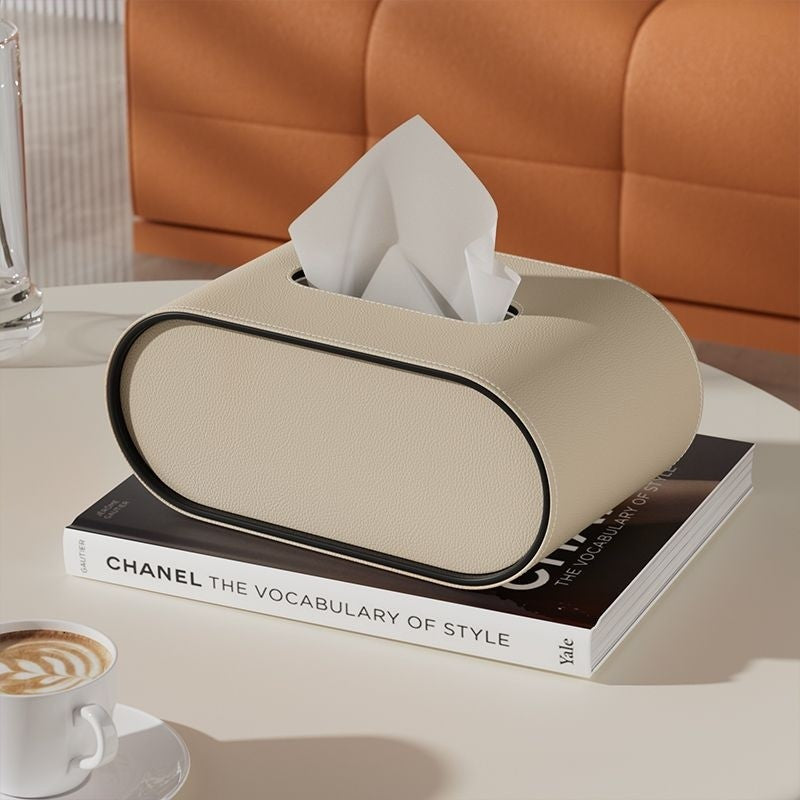 Oval PU leather tissue box cover with contrast edging by BROKLEN – view 5