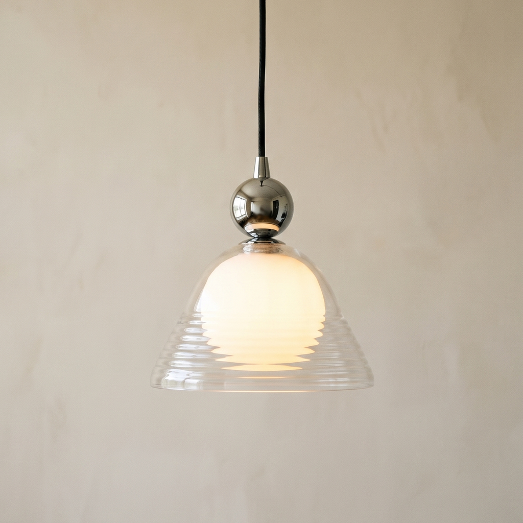 Ribbed glass pendant light with opal inner globe by BROKLEN
