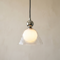 Ribbed glass pendant light with opal inner globe by BROKLEN