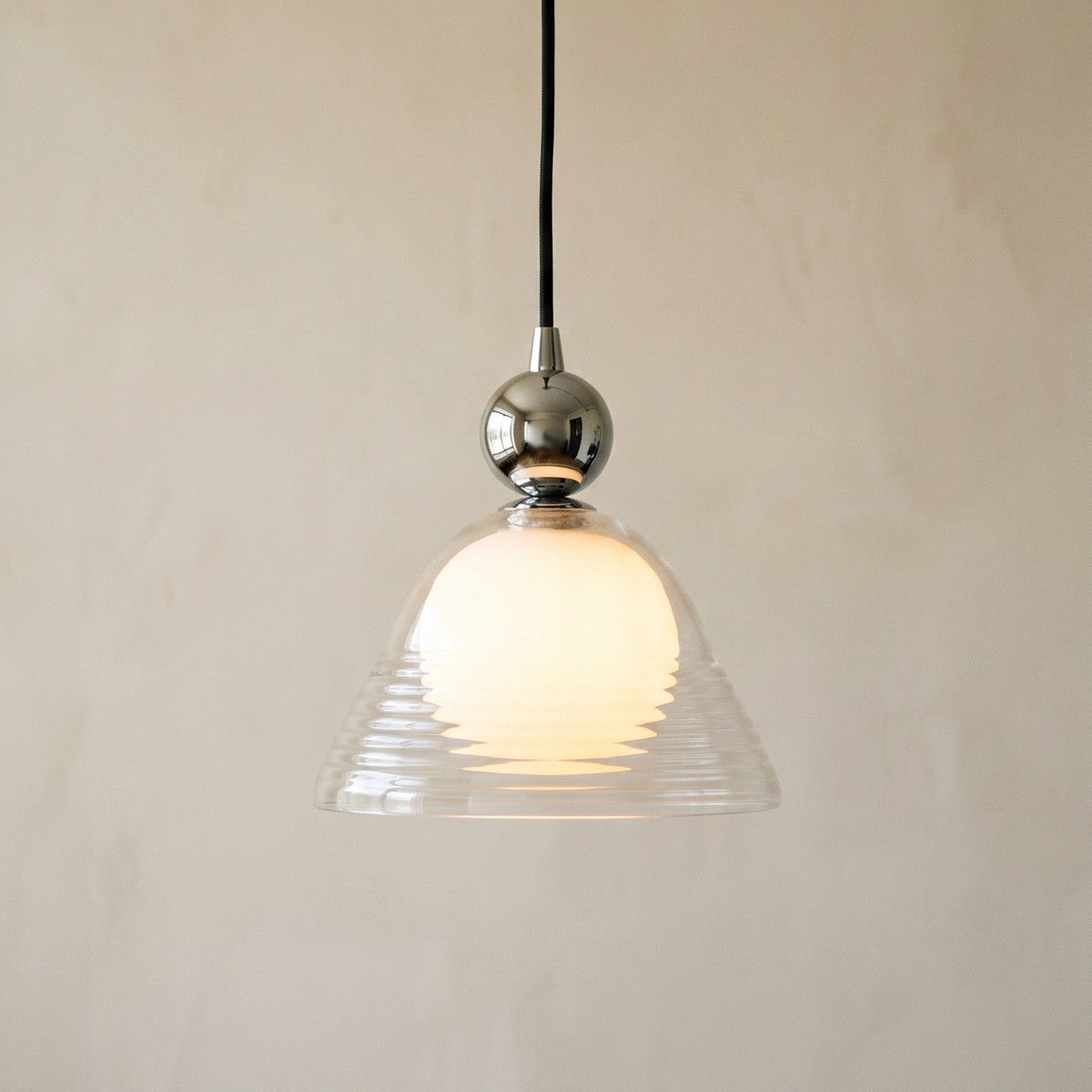 Ribbed glass pendant light with opal inner globe by BROKLEN
