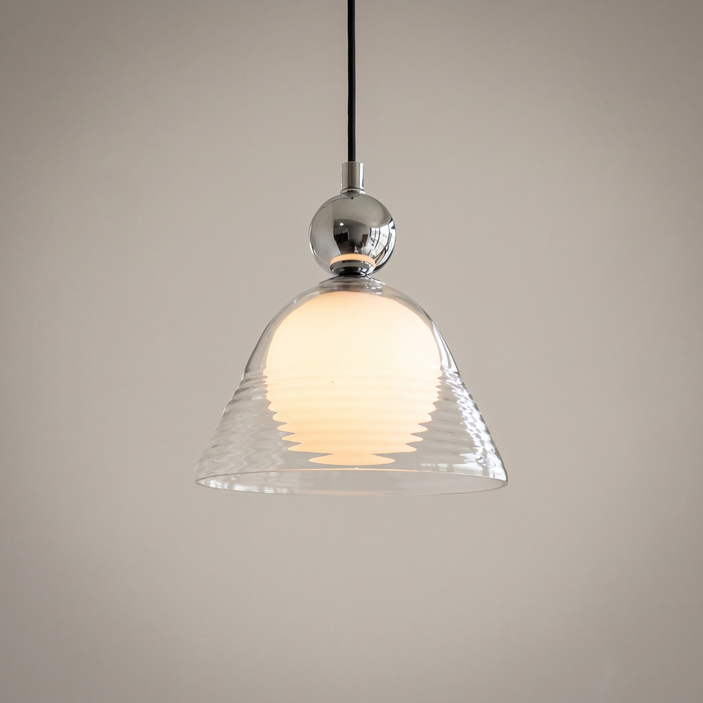 Ribbed glass pendant light with opal inner globe by BROKLEN – view 2