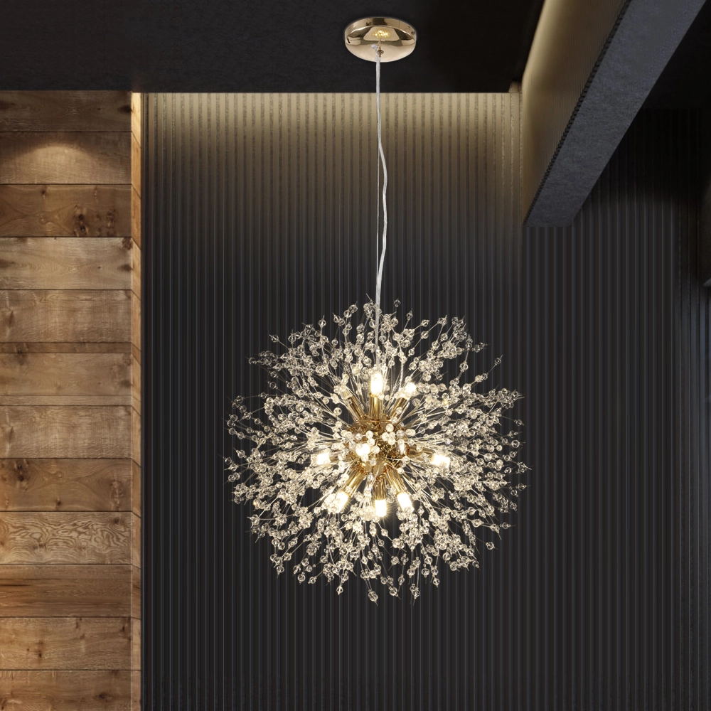 9-light crystal Sputnik firework chandelier in brass and chrome by BROKLEN – view 2