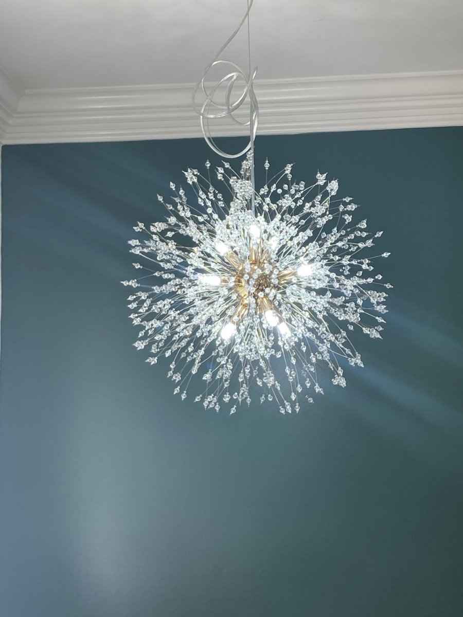 9-light crystal Sputnik firework chandelier in brass and chrome by BROKLEN – view 4