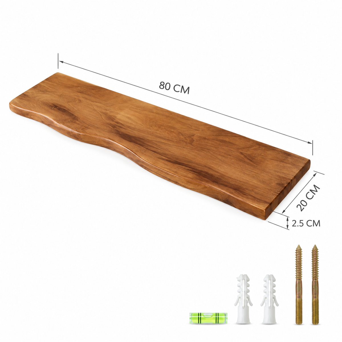 Live edge acacia wood wall shelf with black steel frame by BROKLEN – view 22