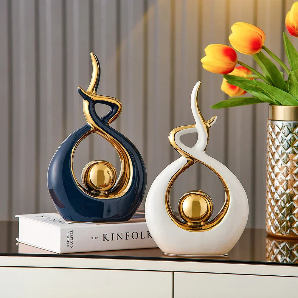 Abstract open form ceramic sculpture with gold centre by BROKLEN – view 4